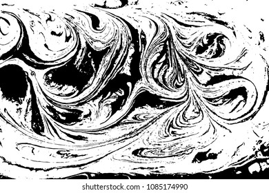 Black and white liquid texture. Hand drawn marbling illustration. Abstract vector background. Monochrome marble pattern.