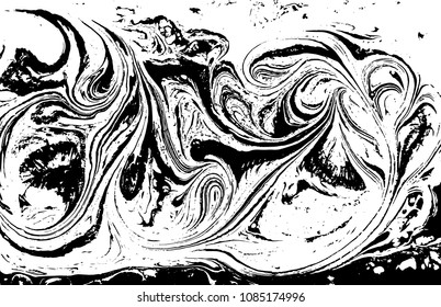 Black and white liquid texture. Hand drawn marbling illustration. Abstract vector background. Monochrome marble pattern.