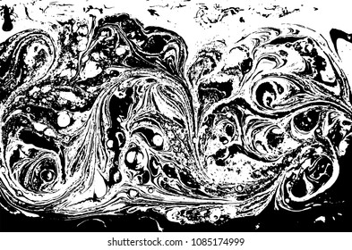 Black and white liquid texture. Hand drawn marbling illustration. Abstract vector background. Monochrome marble pattern.
