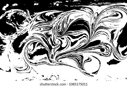 Black and white liquid texture. Hand drawn marbling illustration. Abstract vector background. Monochrome marble pattern.
