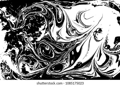 Black and white liquid texture. Hand drawn marbling illustration. Abstract vector background. Monochrome marble pattern.