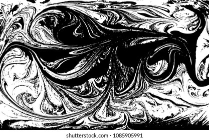 Black and white liquid texture. Hand drawn marbling illustration. Abstract vector background. Monochrome marble pattern.