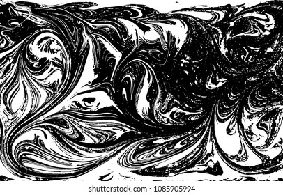 Black and white liquid texture. Hand drawn marbling illustration. Abstract vector background. Monochrome marble pattern.