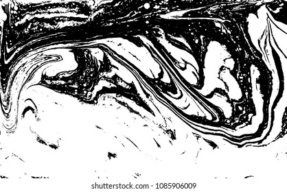 Black and white liquid texture. Hand drawn marbling illustration. Abstract vector background. Monochrome marble pattern.
