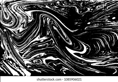 Black and white liquid texture. Hand drawn marbling illustration. Abstract vector background. Monochrome marble pattern.