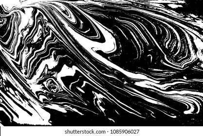Black and white liquid texture. Hand drawn marbling illustration. Abstract vector background. Monochrome marble pattern.