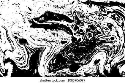 Black and white liquid texture. Hand drawn marbling illustration. Abstract vector background. Monochrome marble pattern.