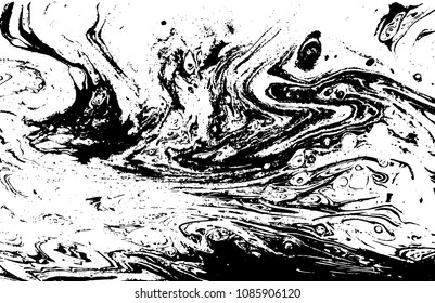 Black and white liquid texture. Hand drawn marbling illustration. Abstract vector background. Monochrome marble pattern.
