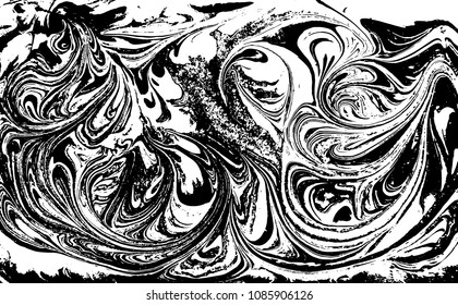 Black and white liquid texture. Hand drawn marbling illustration. Abstract vector background. Monochrome marble pattern.