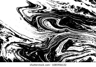 Black and white liquid texture. Hand drawn marbling illustration. Abstract vector background. Monochrome marble pattern.