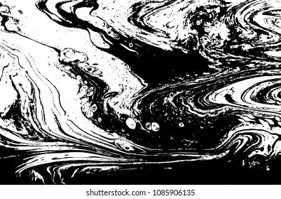 Black and white liquid texture. Hand drawn marbling illustration. Abstract vector background. Monochrome marble pattern.