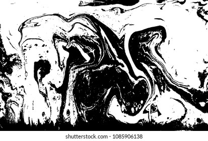 Black and white liquid texture. Hand drawn marbling illustration. Abstract vector background. Monochrome marble pattern.