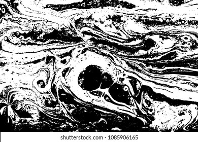 Black and white liquid texture. Hand drawn marbling illustration. Abstract vector background. Monochrome marble pattern.