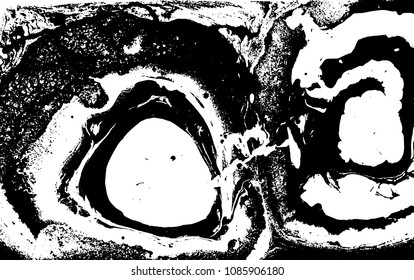 Black and white liquid texture. Hand drawn marbling illustration. Abstract vector background. Monochrome marble pattern.