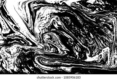 Black and white liquid texture. Hand drawn marbling illustration. Abstract vector background. Monochrome marble pattern.
