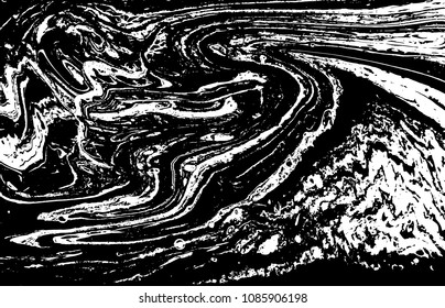 Black and white liquid texture. Hand drawn marbling illustration. Abstract vector background. Monochrome marble pattern.