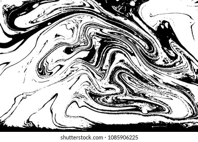 Black and white liquid texture. Hand drawn marbling illustration. Abstract vector background. Monochrome marble pattern.