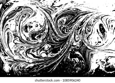 Black and white liquid texture. Hand drawn marbling illustration. Abstract vector background. Monochrome marble pattern.