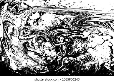 Black and white liquid texture. Hand drawn marbling illustration. Abstract vector background. Monochrome marble pattern.