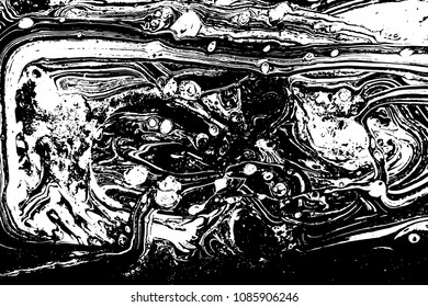 Black and white liquid texture. Hand drawn marbling illustration. Abstract vector background. Monochrome marble pattern.