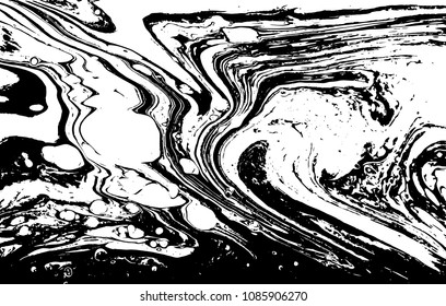 Black and white liquid texture. Hand drawn marbling illustration. Abstract vector background. Monochrome marble pattern.