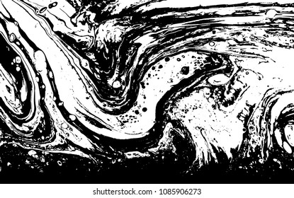 Black and white liquid texture. Hand drawn marbling illustration. Abstract vector background. Monochrome marble pattern.