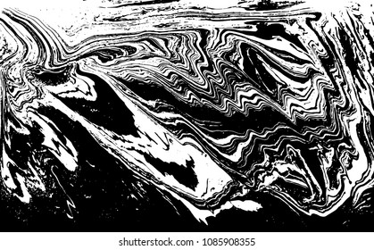 Black and white liquid texture. Hand drawn marbling illustration. Abstract vector background. Monochrome marble pattern.