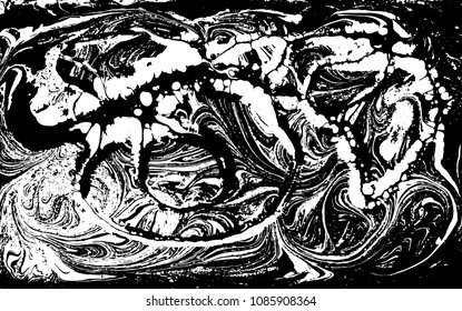 Black and white liquid texture. Hand drawn marbling illustration. Abstract vector background. Monochrome marble pattern.