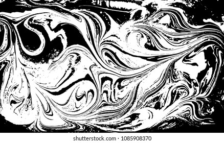 Black and white liquid texture. Hand drawn marbling illustration. Abstract vector background. Monochrome marble pattern.