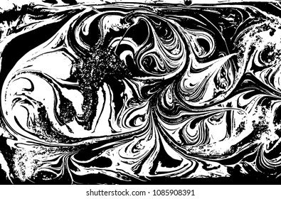 Black and white liquid texture. Hand drawn marbling illustration. Abstract vector background. Monochrome marble pattern.