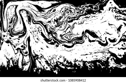 Black and white liquid texture. Hand drawn marbling illustration. Abstract vector background. Monochrome marble pattern.