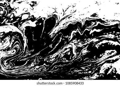 Black and white liquid texture. Hand drawn marbling illustration. Abstract vector background. Monochrome marble pattern.