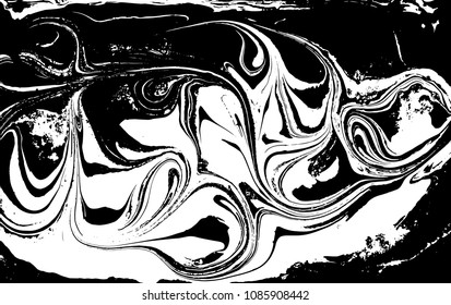 Black and white liquid texture. Hand drawn marbling illustration. Abstract vector background. Monochrome marble pattern.
