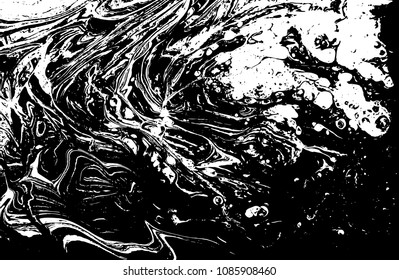 Black and white liquid texture. Hand drawn marbling illustration. Abstract vector background. Monochrome marble pattern.