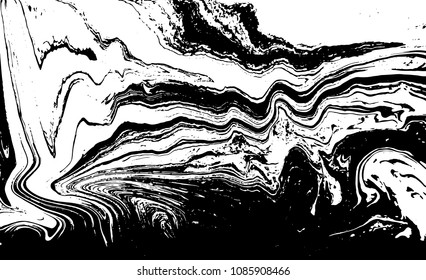 Black and white liquid texture. Hand drawn marbling illustration. Abstract vector background. Monochrome marble pattern.
