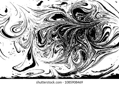 Black and white liquid texture. Hand drawn marbling illustration. Abstract vector background. Monochrome marble pattern.
