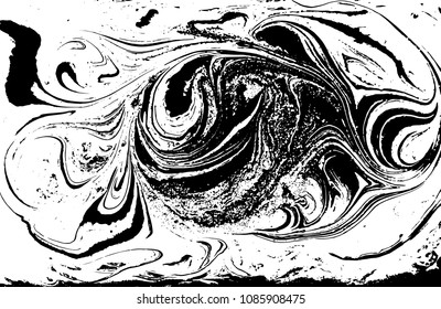 Black and white liquid texture. Hand drawn marbling illustration. Abstract vector background. Monochrome marble pattern.