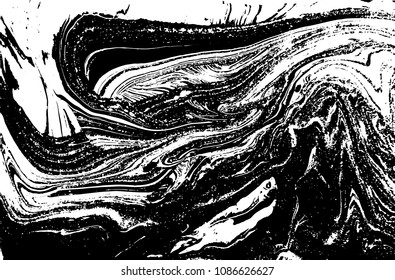 Black and white liquid texture. Hand drawn marbling illustration. Abstract vector background. Monochrome marble pattern.