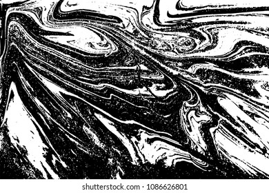 Black and white liquid texture. Hand drawn marbling illustration. Abstract vector background. Monochrome marble pattern.