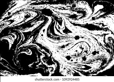 Black and white liquid texture. Hand drawn marbling illustration. Abstract vector background. Monochrome marble pattern.