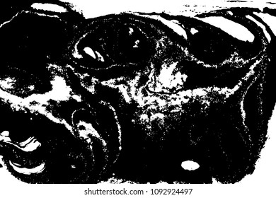 Black and white liquid texture. Hand drawn marbling illustration. Abstract vector background. Monochrome marble pattern.