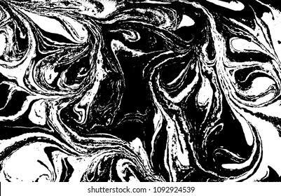 Black and white liquid texture. Hand drawn marbling illustration. Abstract vector background. Monochrome marble pattern.