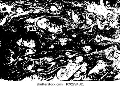 Black and white liquid texture. Hand drawn marbling illustration. Abstract vector background. Monochrome marble pattern.