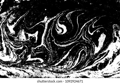 Black and white liquid texture. Hand drawn marbling illustration. Abstract vector background. Monochrome marble pattern.