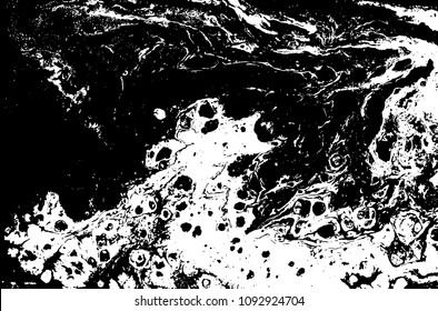 Black and white liquid texture. Hand drawn marbling illustration. Abstract vector background. Monochrome marble pattern.