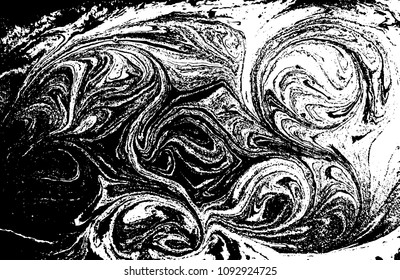 Black and white liquid texture. Hand drawn marbling illustration. Abstract vector background. Monochrome marble pattern.