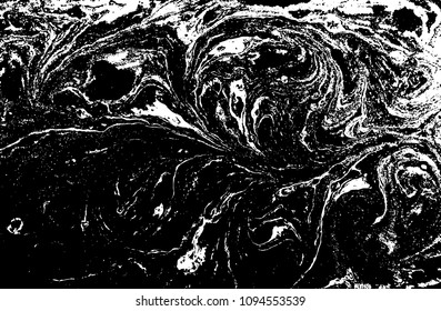 Black and white liquid texture. Hand drawn marbling illustration. Abstract vector background. Monochrome marble pattern.