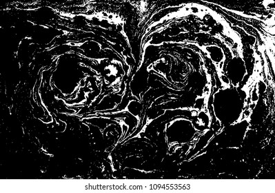 Black and white liquid texture. Hand drawn marbling illustration. Abstract vector background. Monochrome marble pattern.