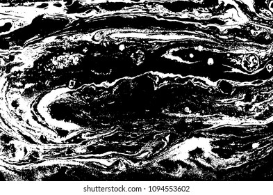Black and white liquid texture. Hand drawn marbling illustration. Abstract vector background. Monochrome marble pattern.