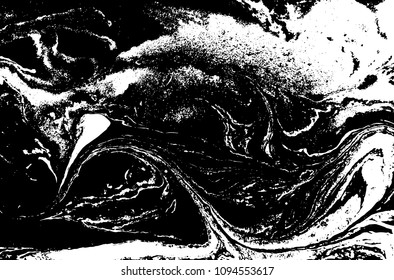 Black and white liquid texture. Hand drawn marbling illustration. Abstract vector background. Monochrome marble pattern.
